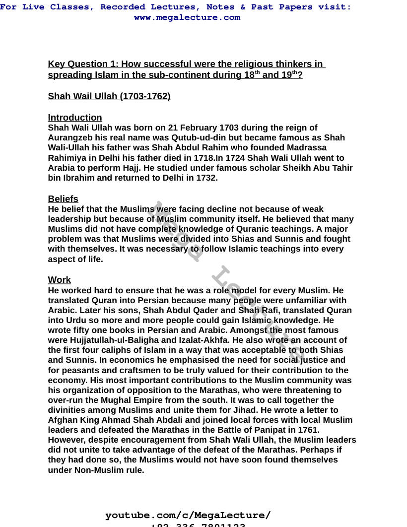 Page 1 of Key Question 1: Religious Thinkers