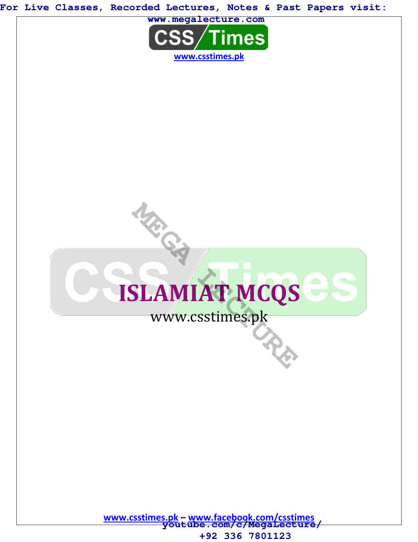 Page 1 of ISLAMIAT MCQs CSS Times 1