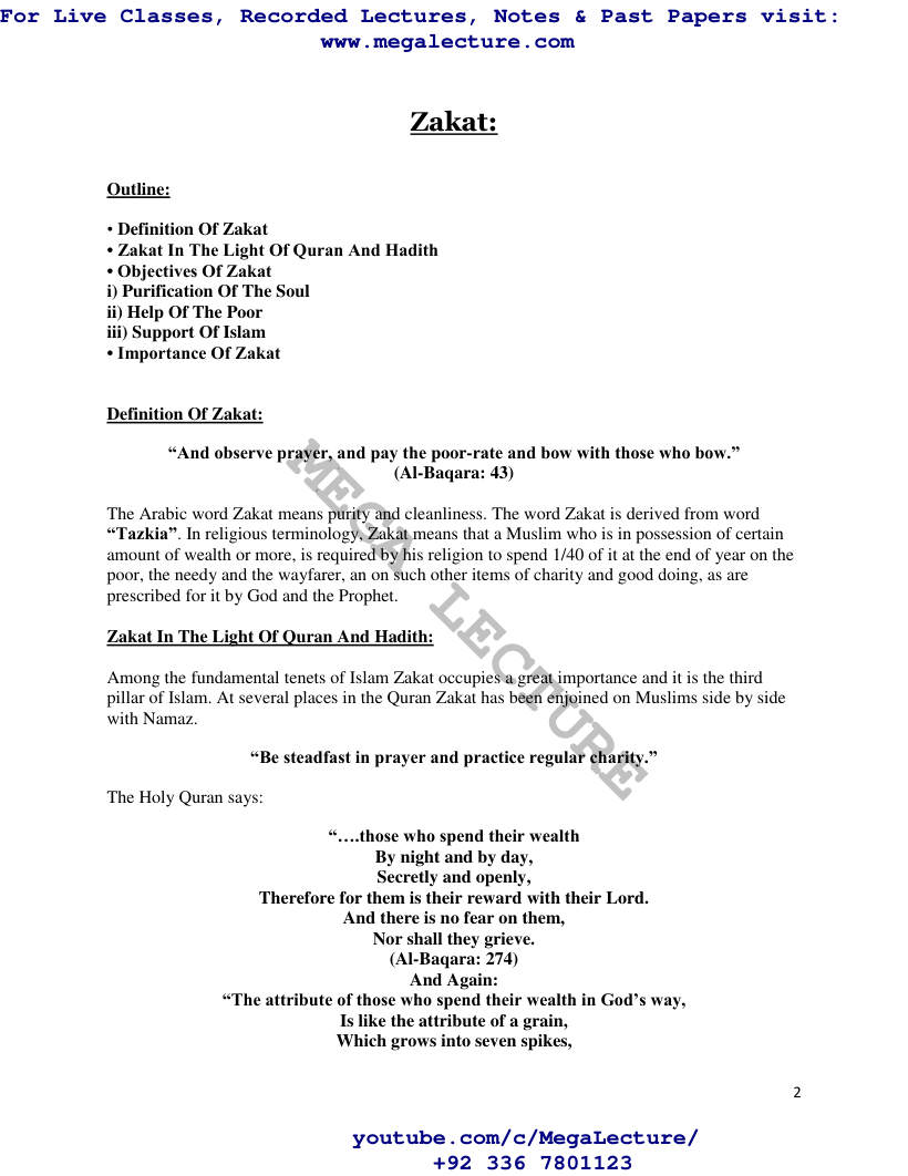 Page 2 of Islamiat Notes By Roshan Wadwani