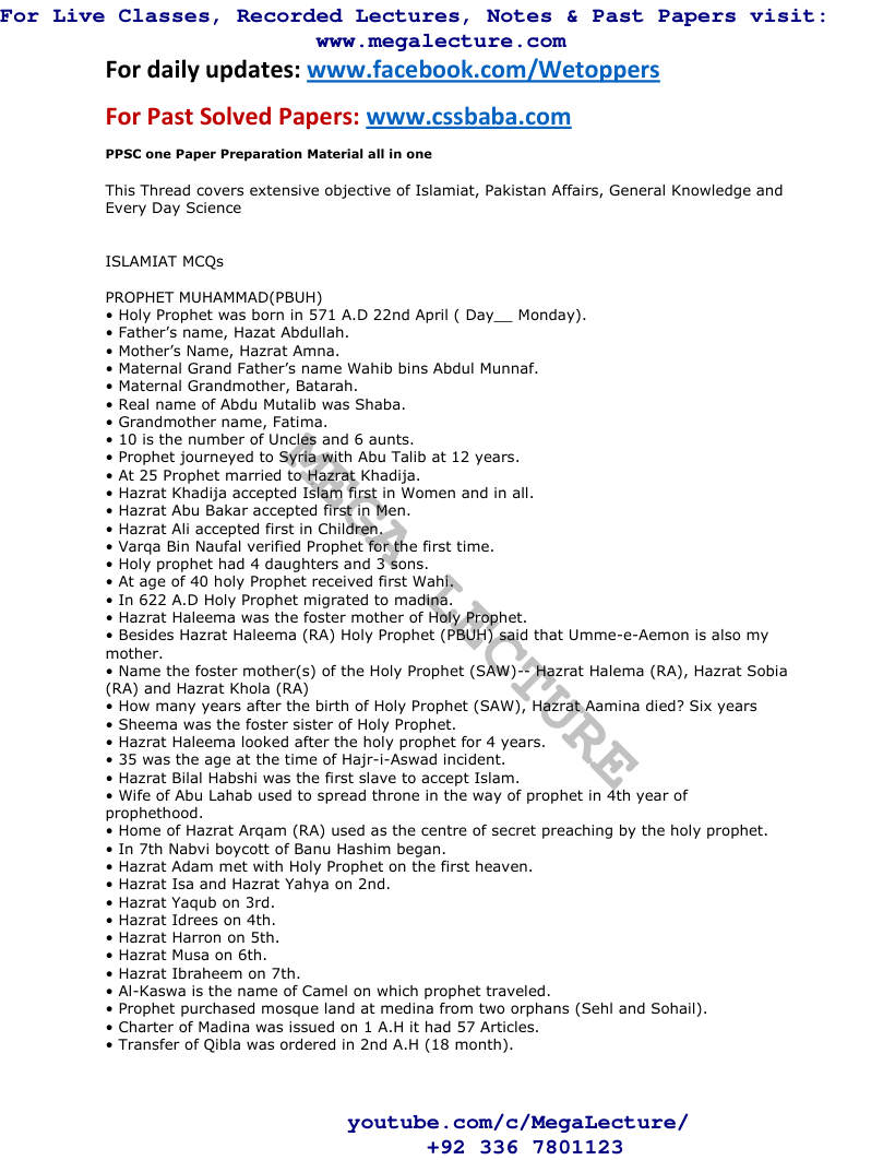 Page 2 of Islamiat Pak Affairs Everyday Science