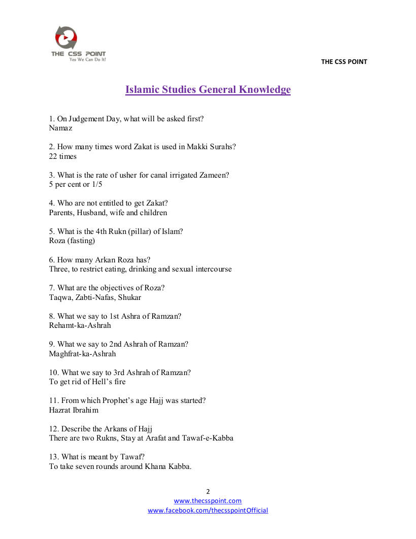 Page 2 of ISLAMIC STUDIES GENERAL KNOWLEDGE