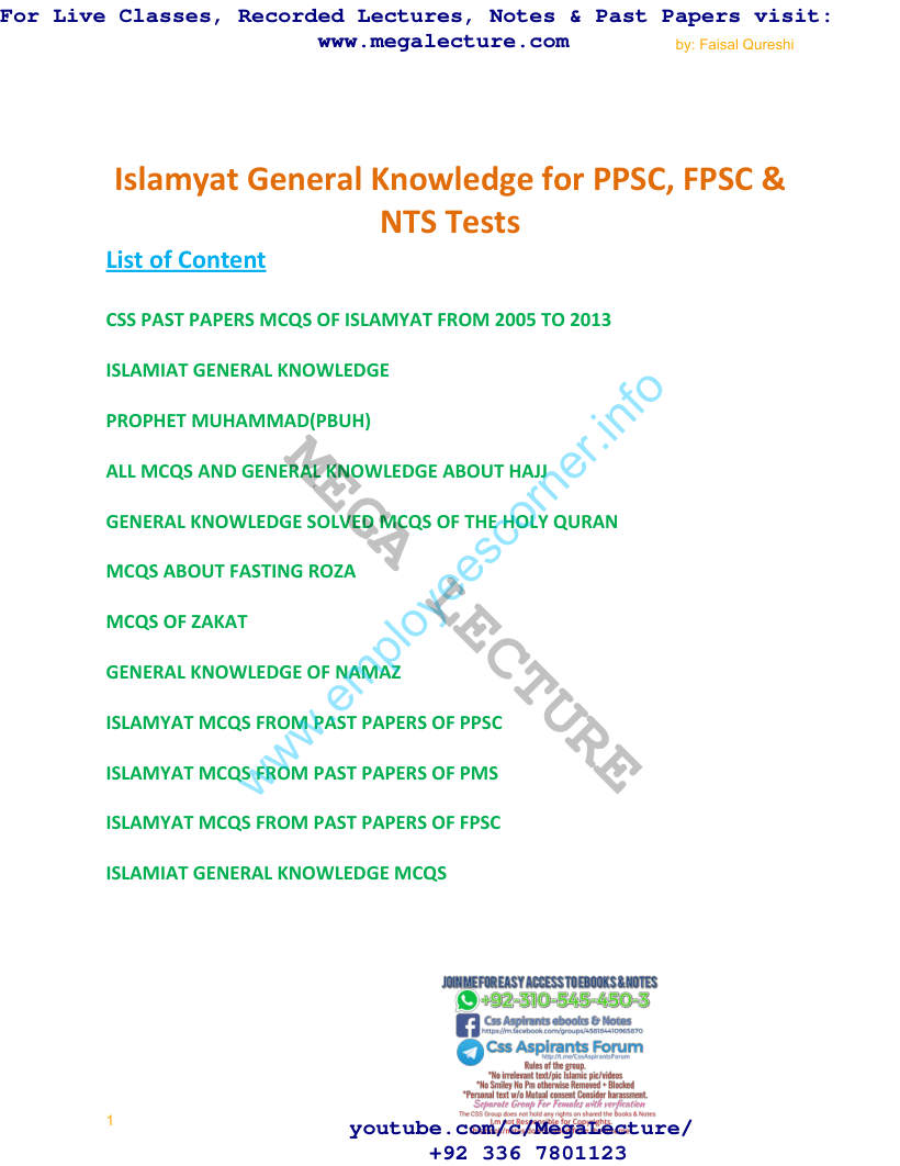 Page 1 of Islamiyat GK MCQs Solved 2