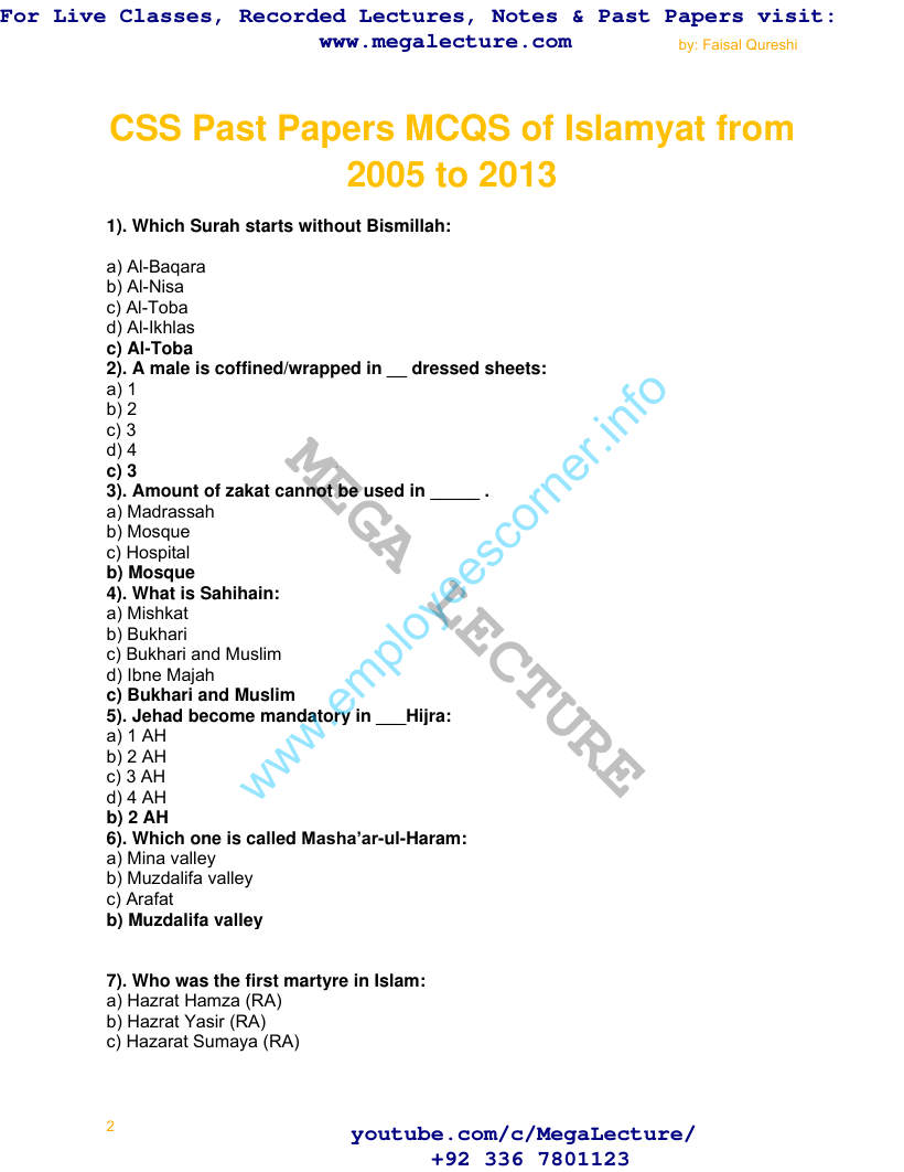 Page 2 of Islamiyat GK MCQs Solved 2