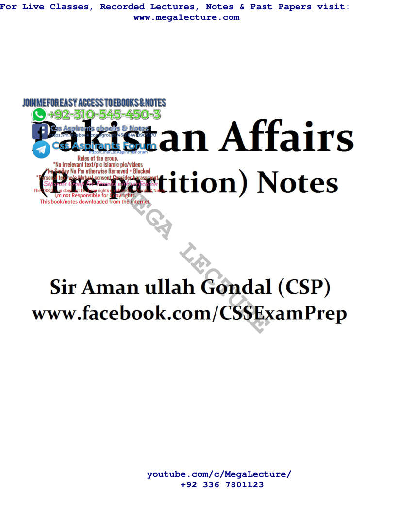 Page 1 of Pakistan Affairs Pre Partition Notes