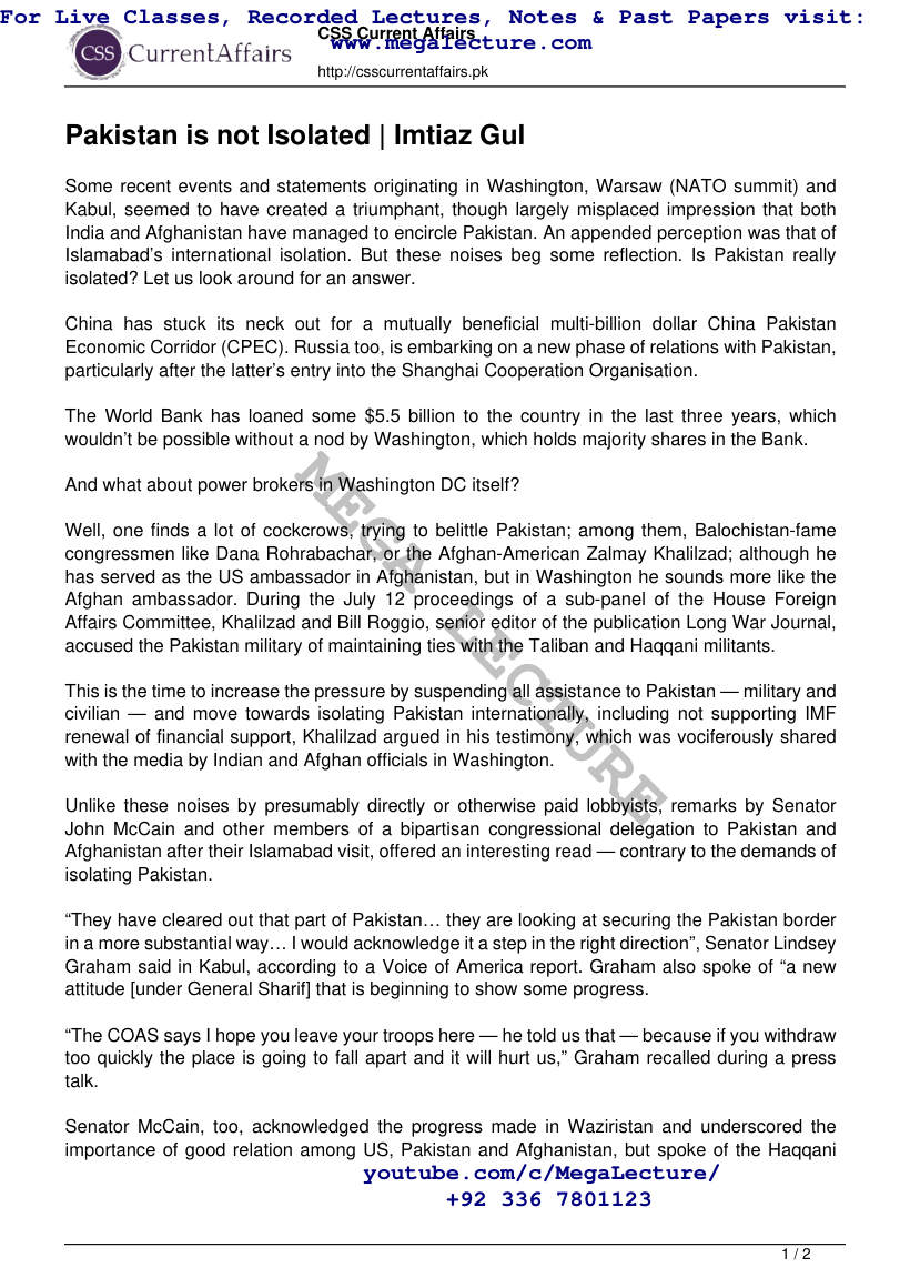 Page 1 of Pakistan Is Not Isolated Imtiaz Gul