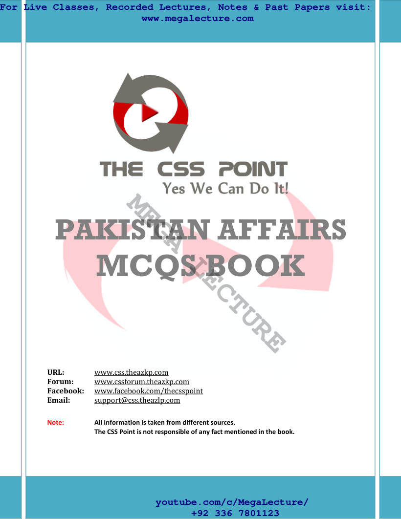 Page 1 of PAKISTAN AFFAIRS MCQs BOOK