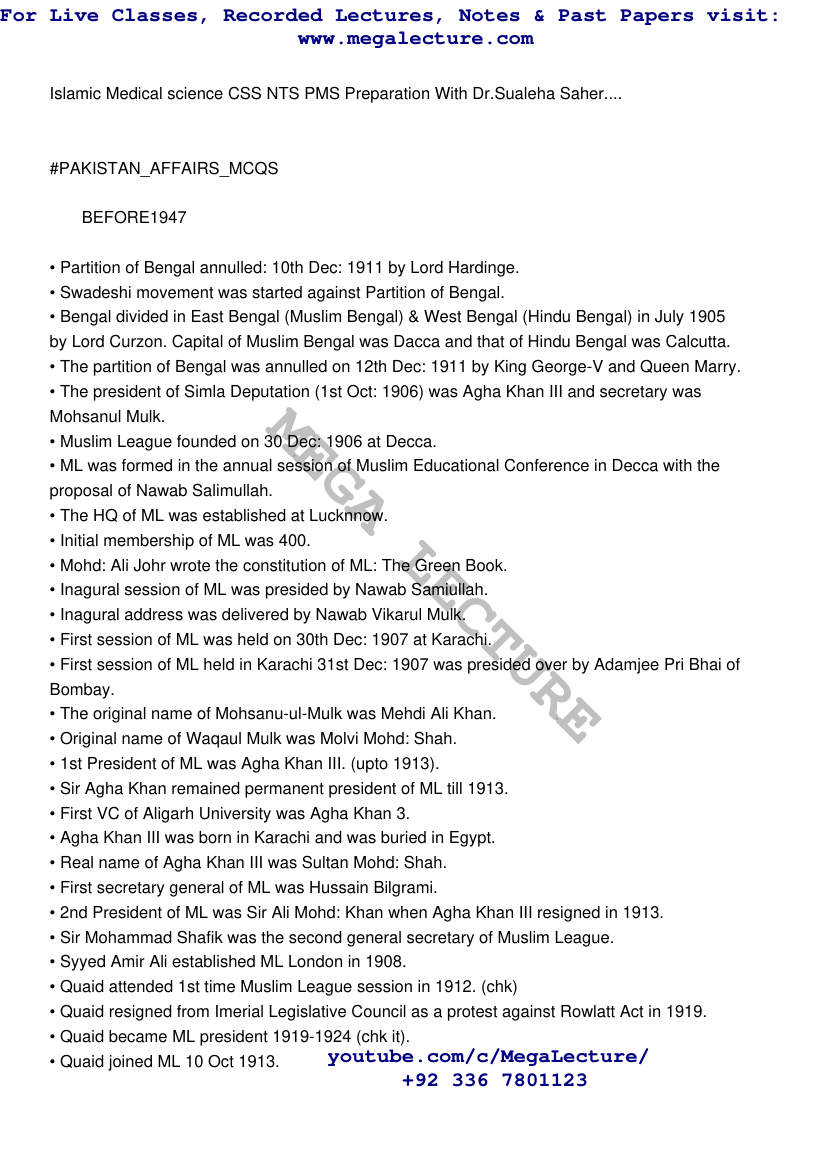 Page 1 of Pakistan Affairs MCQs