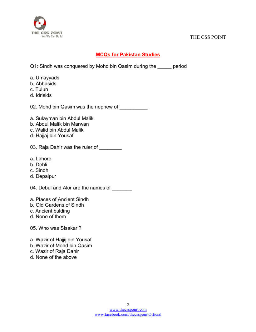 Page 2 of Pakistan Affairs Solved MCQs A Complete Package