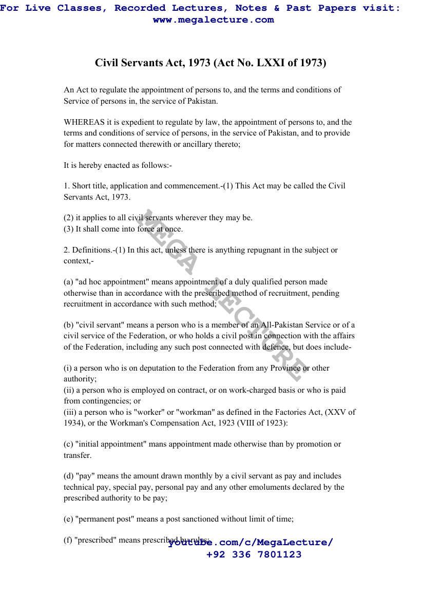 Page 1 of Pakistan Civil Servants Act 1973 Eng