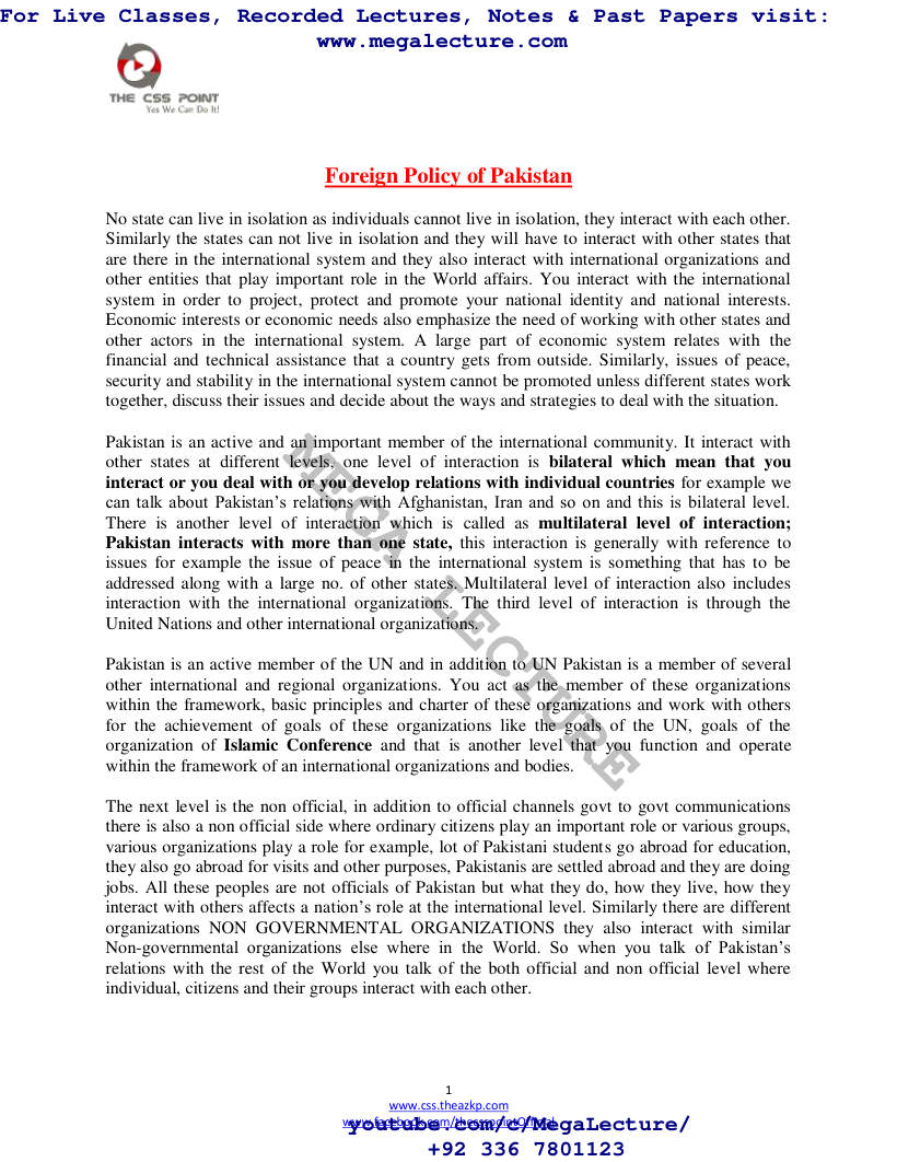Page 1 of Pakistan Foreign Policy PFP