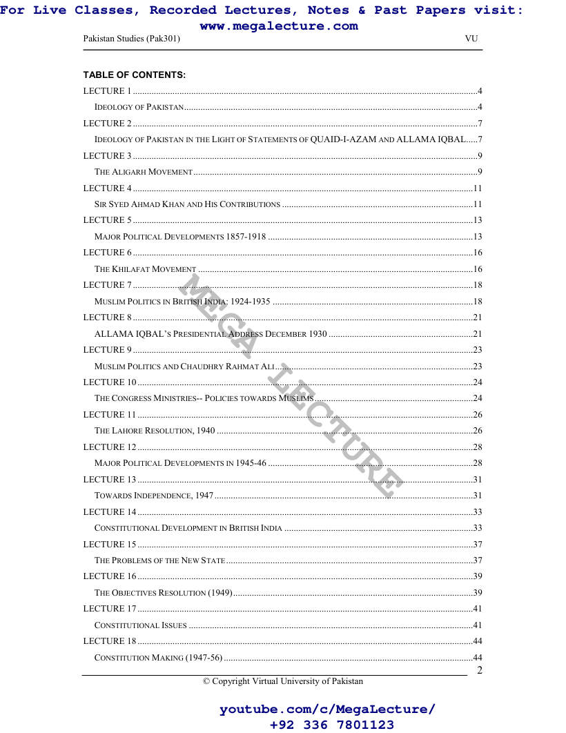 Page 2 of Pakistan Studies PAK301 Handouts