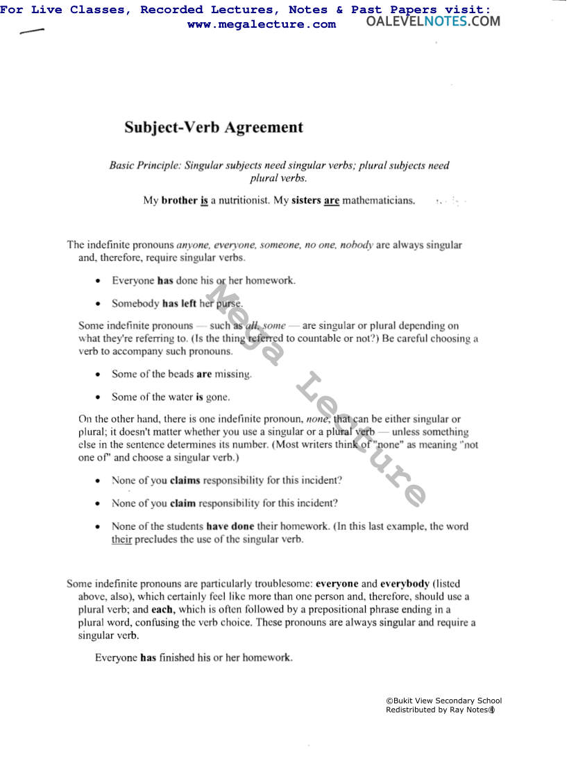 Page 1 of Subject Verb Agreement