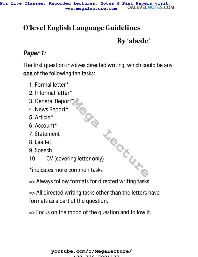 Page 1 of English Language Guidelines