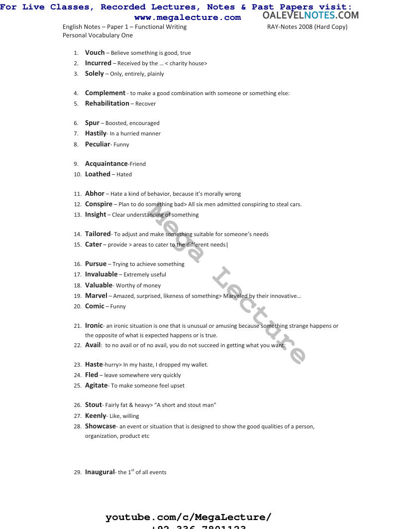 Page 1 of Personal Vocabulary