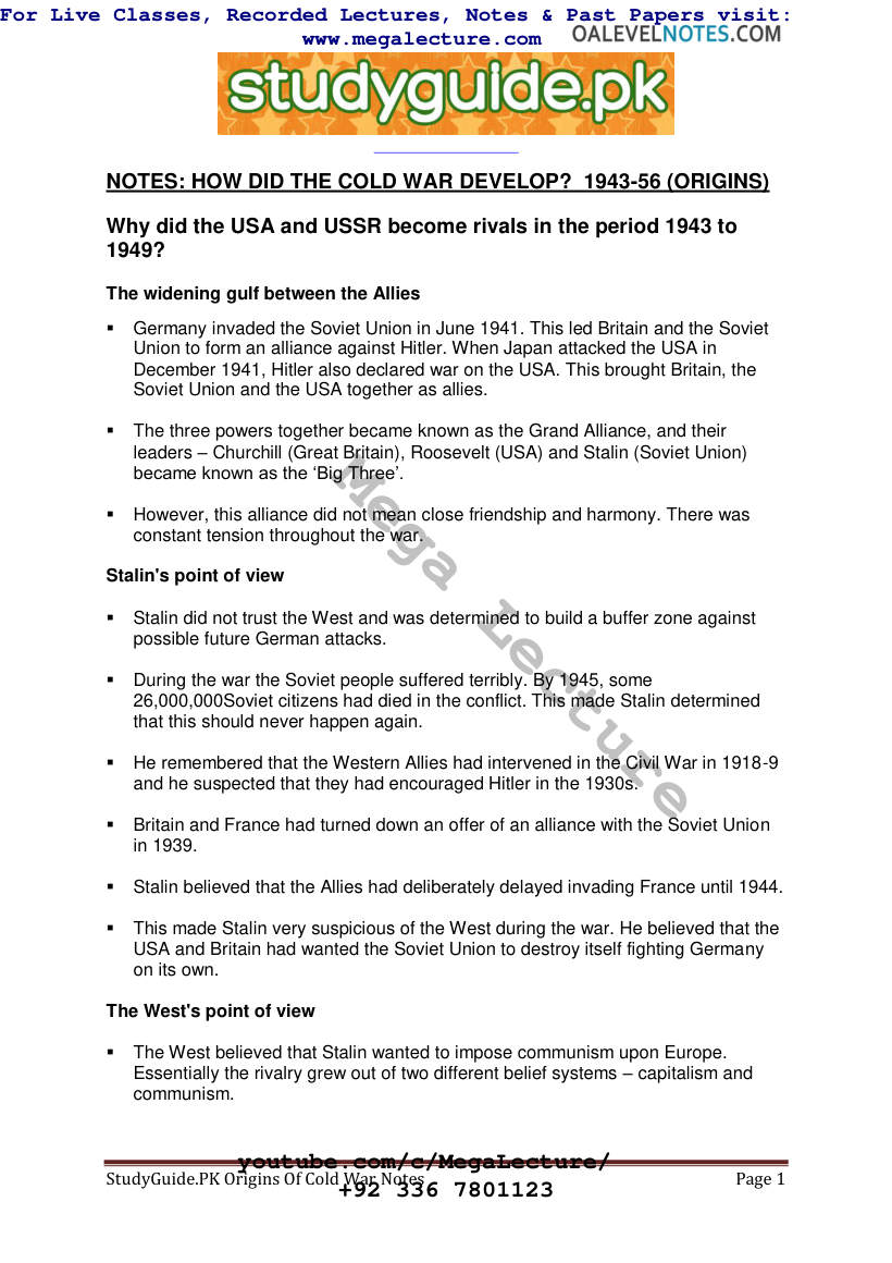 Page 1 of Cold War: Origins — Notes (PDF)
