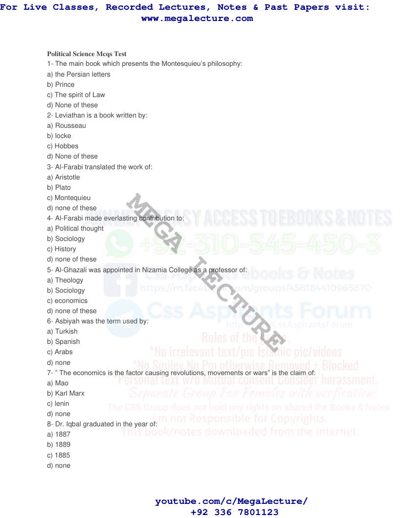 Page 1 of Political Science MCQs Test