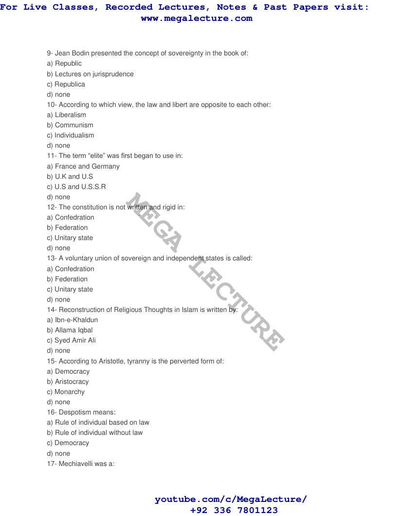Page 2 of Political Science MCQs Test