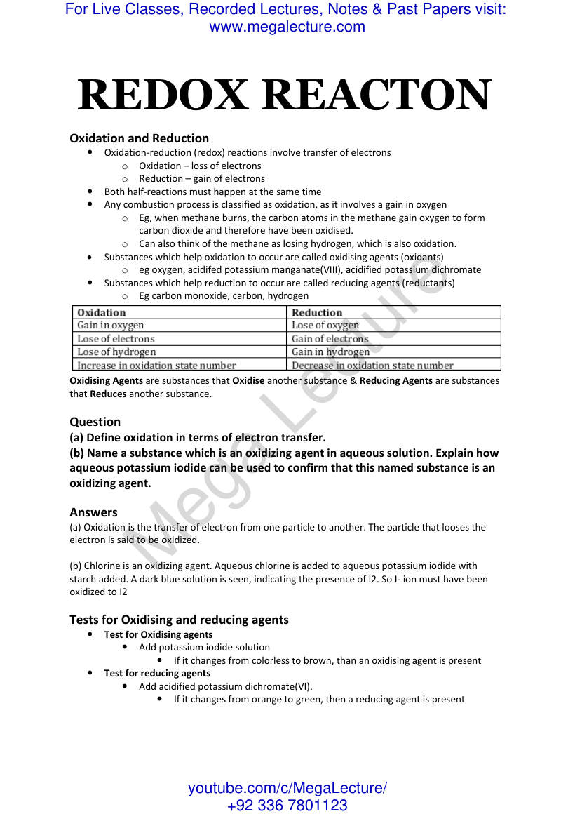 Page 1 of O Level REDOX REACTON