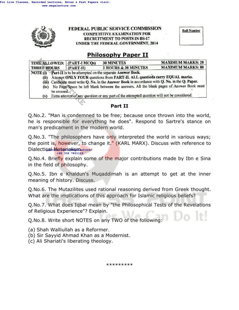 Page 2 of Philosophy Paper I II 2014