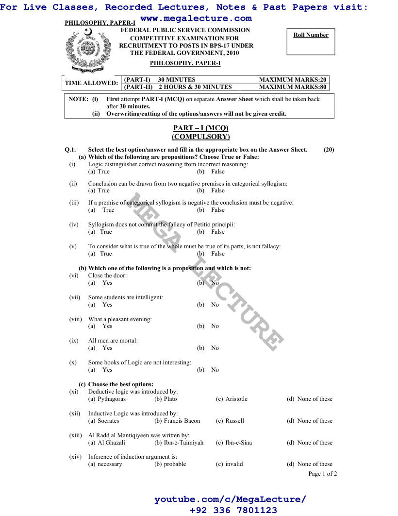 Page 1 of Philosophy I II 2010