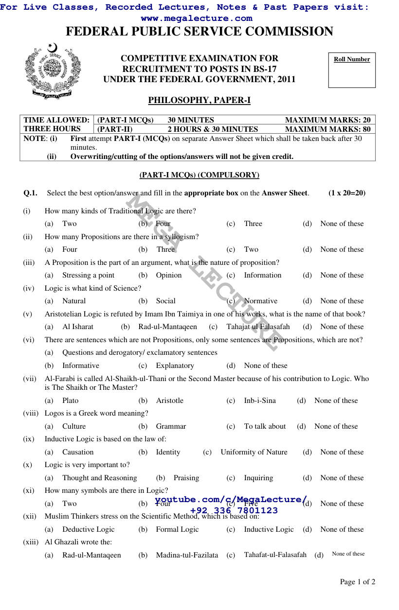 Page 1 of Philosophy I II 2011