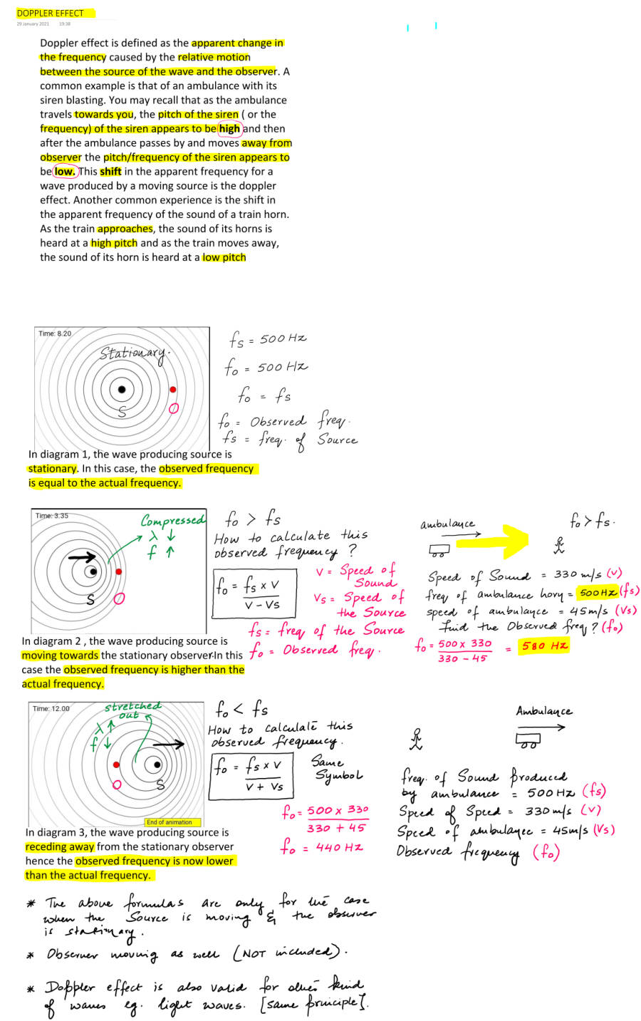Page 1 of DOPPLER EFFECT Formulas