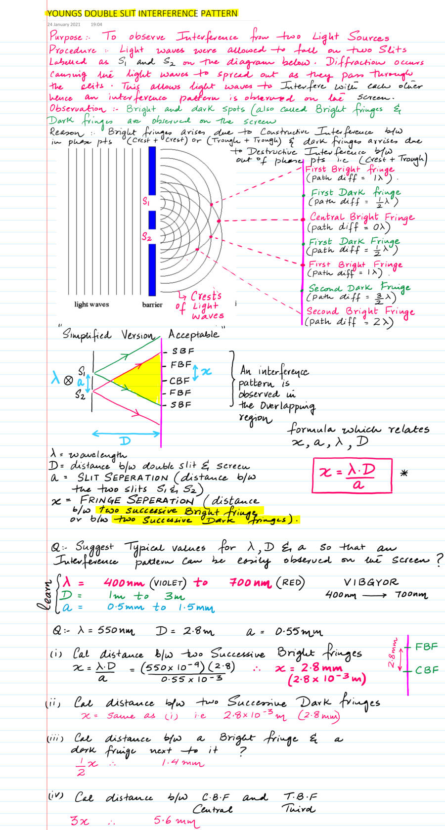Page 1 of YOUNGS DOUBLE SLIT INTERFERENCE