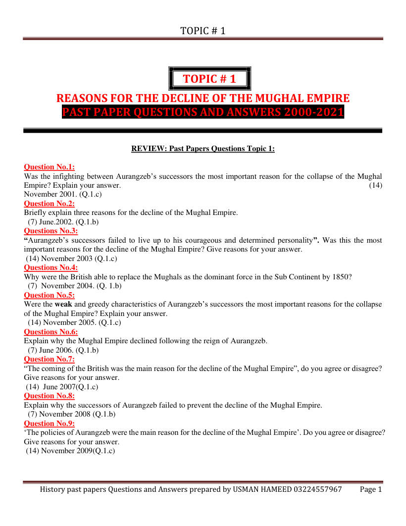 Page 1 of Decline Of Mughals