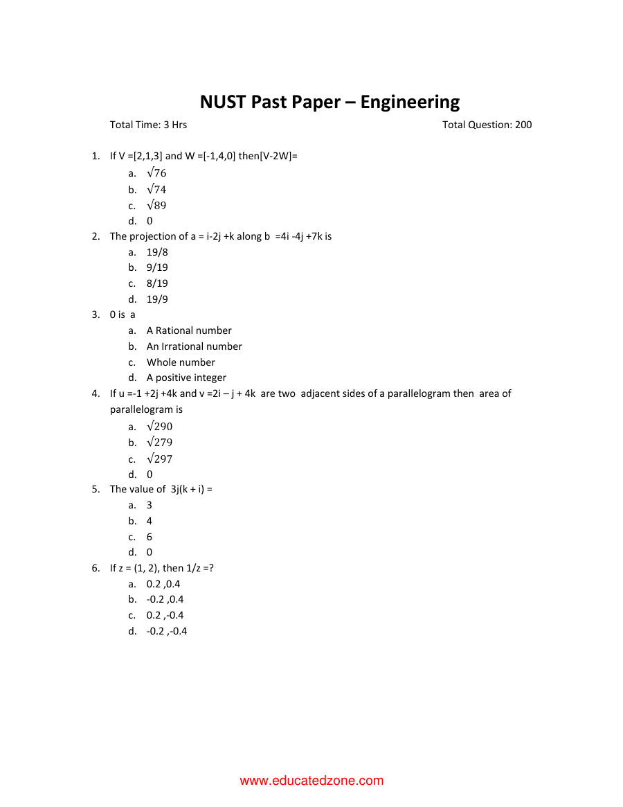 Page 1 of NUST Engineering Pastpaper 3