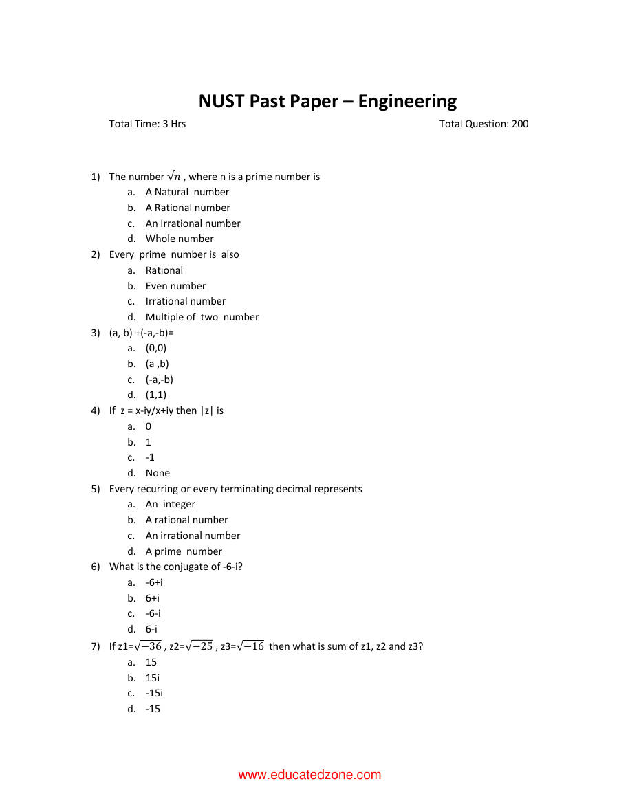 Page 1 of NUST Engineering Pastpaper 1