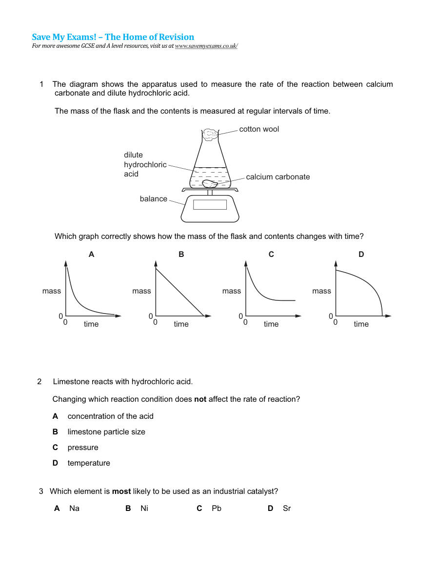 Page 2 of Rate Of Reaction — Questions