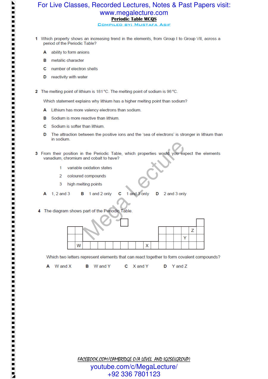 Page 1 of Periodic Table — MCQs