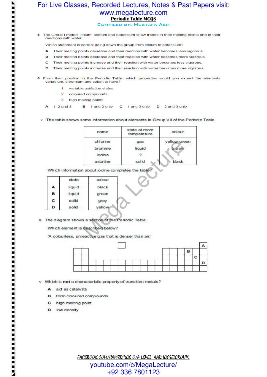Page 2 of Periodic Table — MCQs