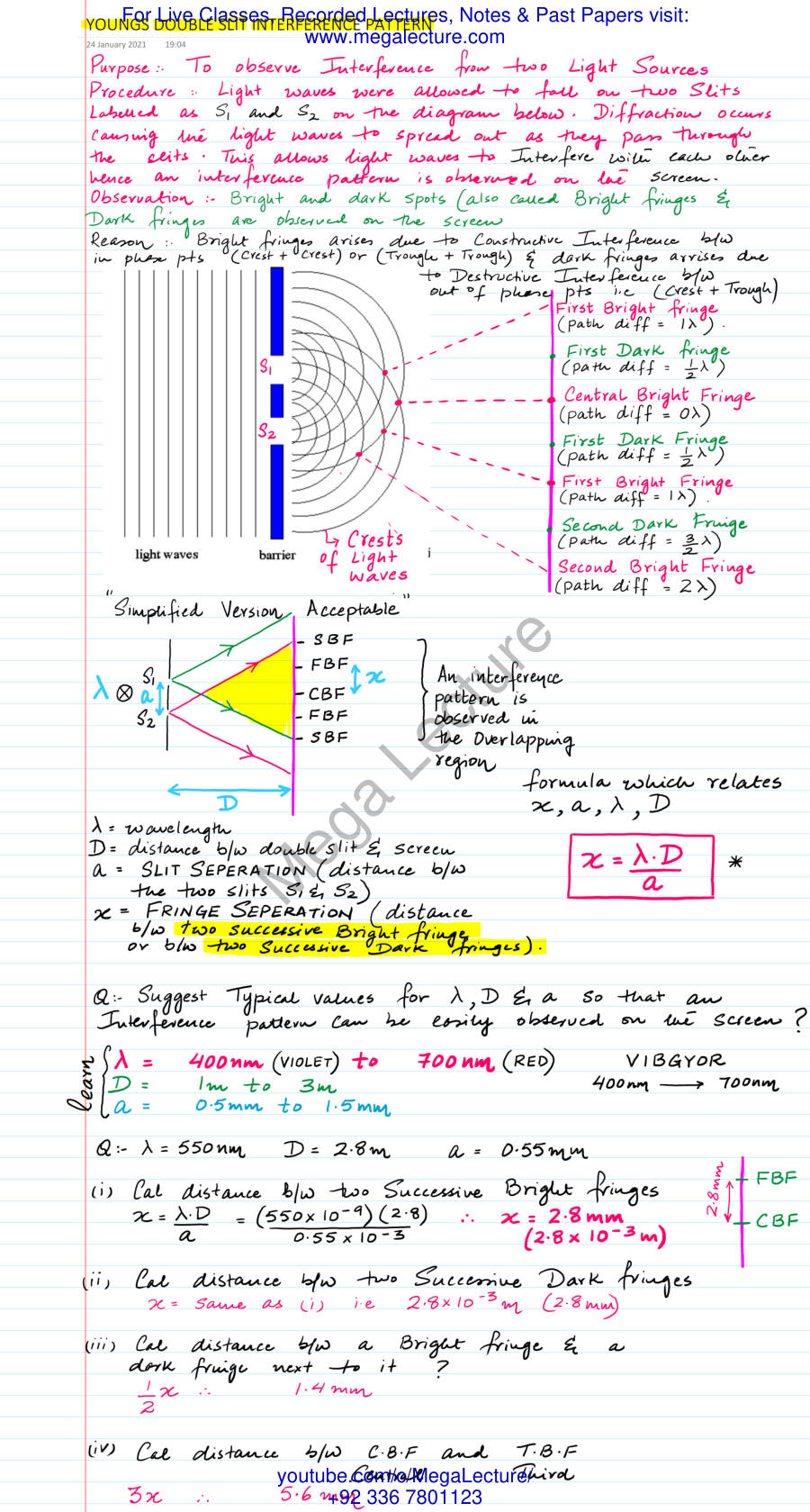 Page 1 of YOUNGS DOUBLE SLIT INTERFERENCE