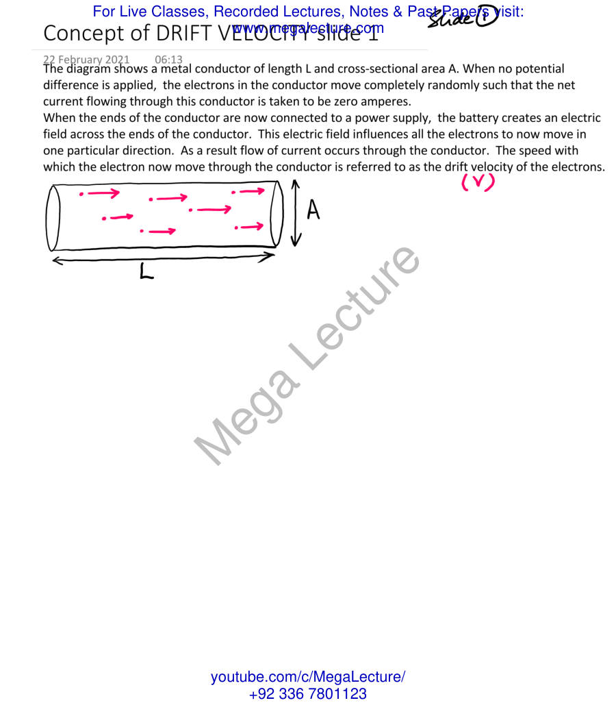 Page 1 of Concept Of DRIFT VELOCITY Slide