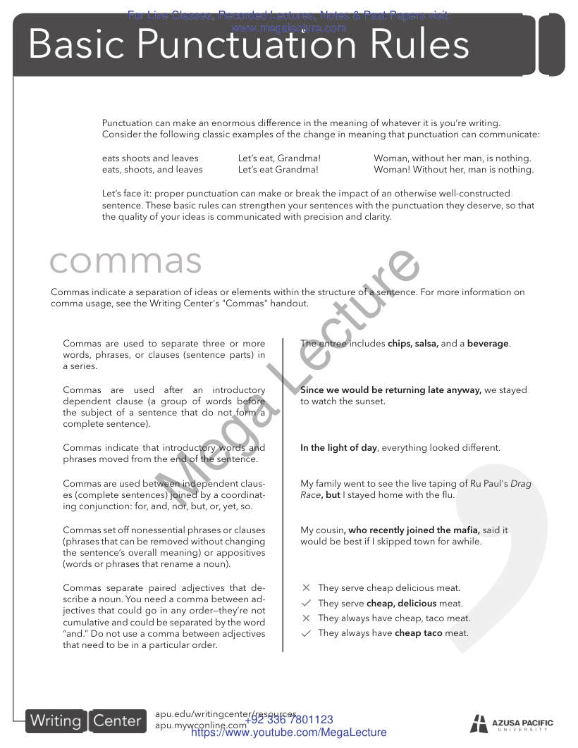 Page 1 of Basic Punctuation Rules