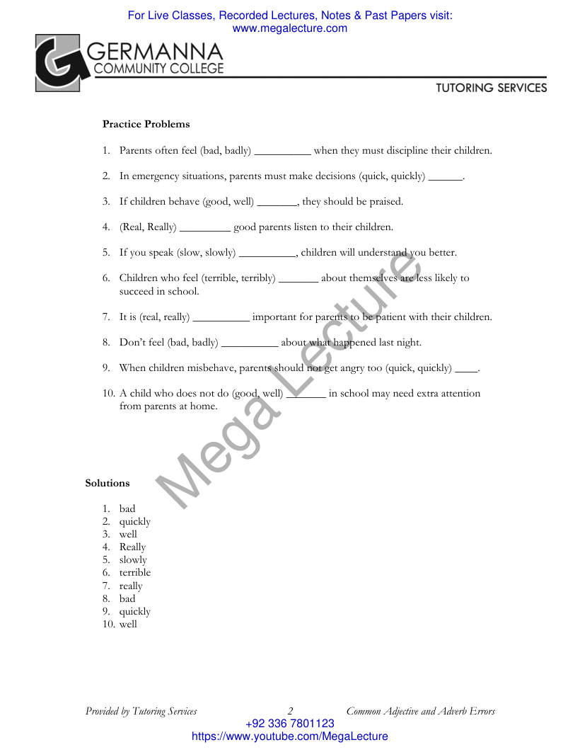 Page 2 of Common Adjective And Adverb Errors