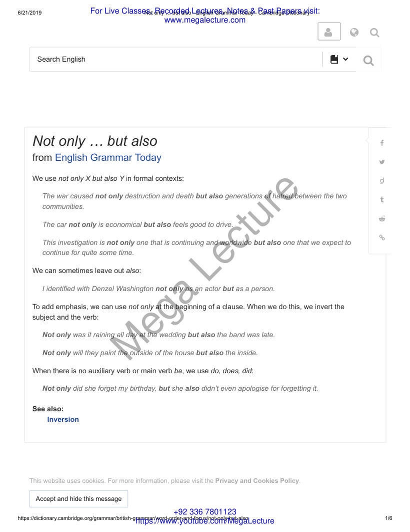 Page 1 of Not Only … But Also English Grammar Today Cambridge Dictionary