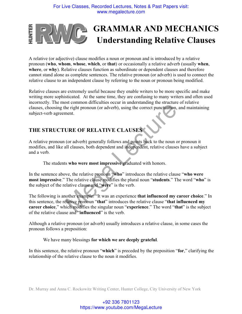 Page 1 of Understanding Relative Clauses