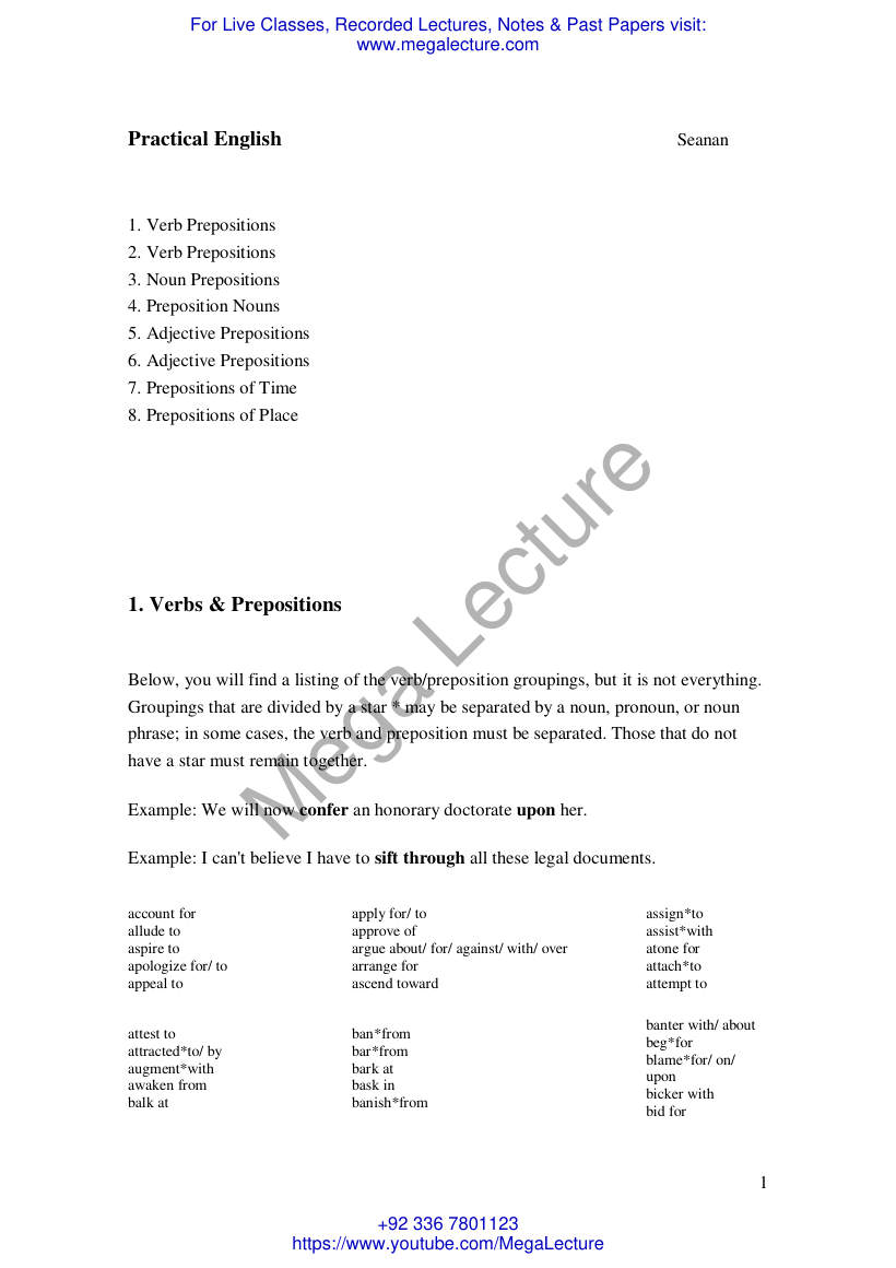 Page 1 of VERB PREPOSITIONS
