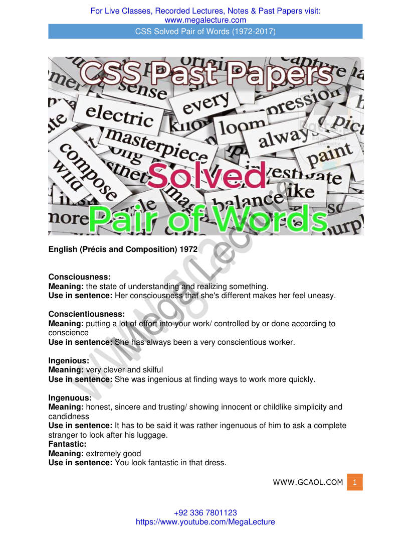 Page 1 of CSS Solved Pair Of Words 1972 2017 DO THES