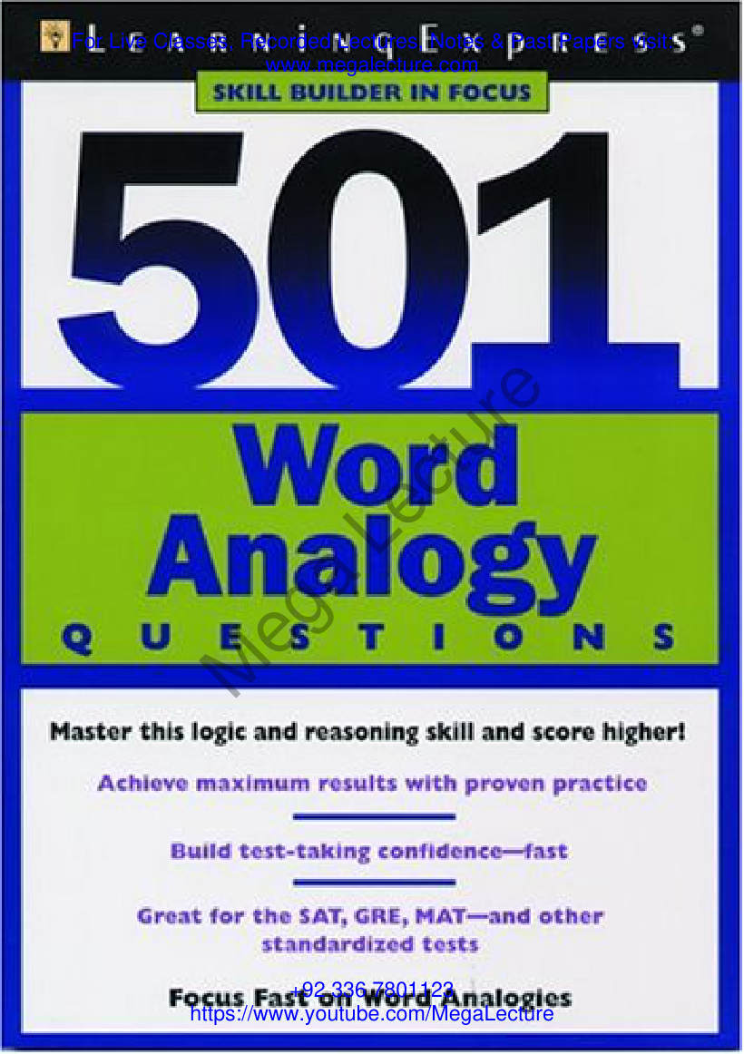 Page 1 of 501 Analogy Questions