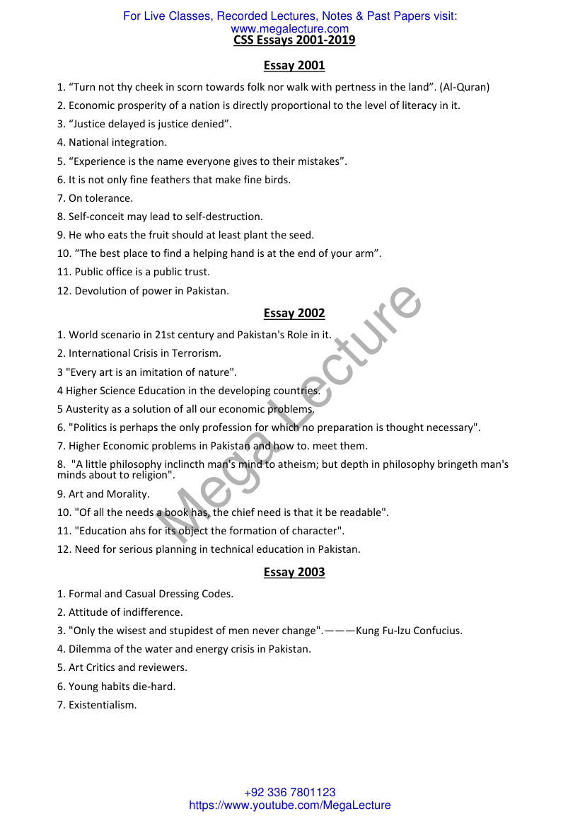 Page 1 of CSS Essays 2001 2019