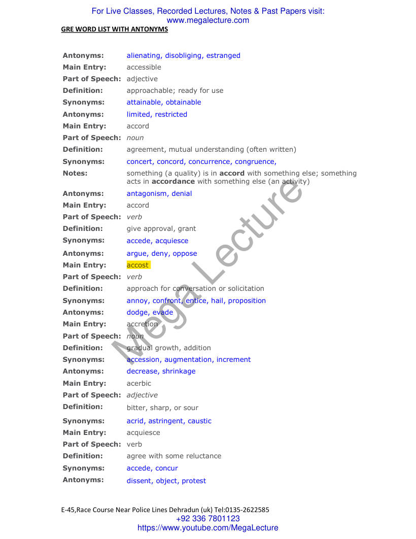 Page 2 of GRE Word List With Synonyms And Antonyms