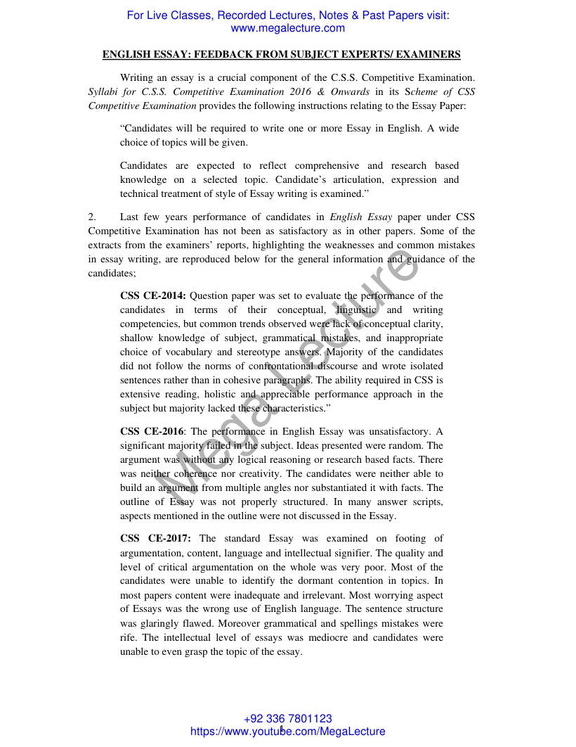 Page 1 of GUIDELINES FOR A GOOD ESSAY EXAMINERS VIEWS