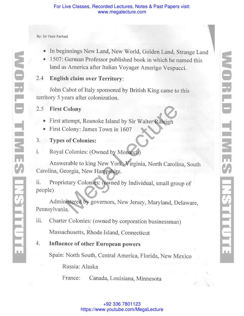 Page 2 of Lecture 1 US History Sir Yasir Farhad