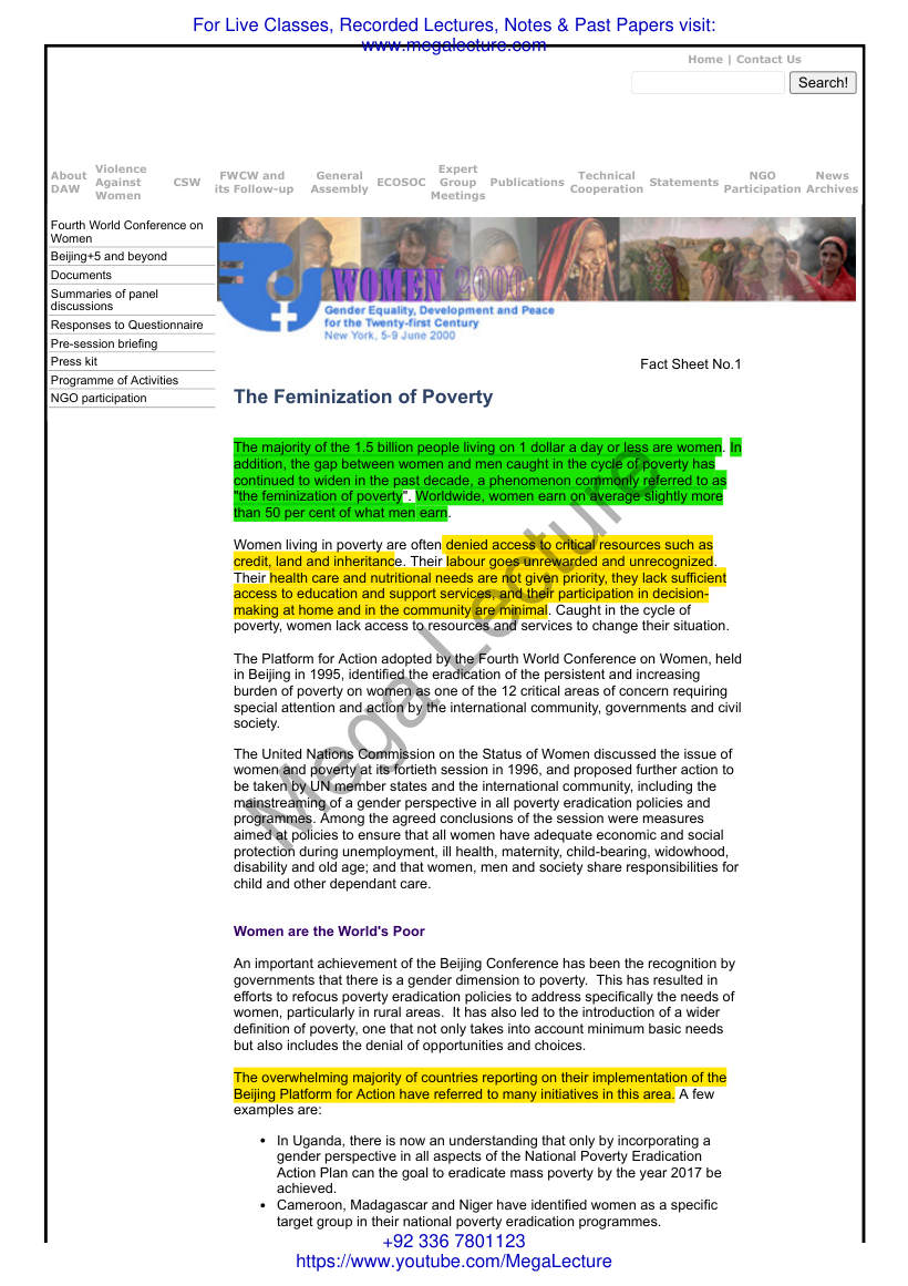 Page 1 of Beijing 5 Women 2000 Gender Equality Development And Peace For The 21st Century Twenty Third Special Session O