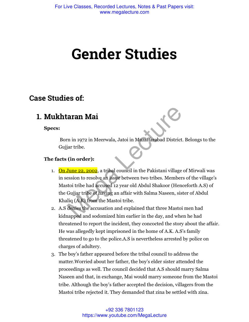 Page 1 of Gender Studies Case Studies Of 1 Mukhtar