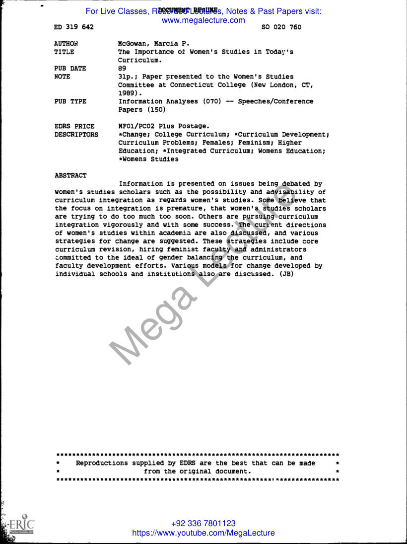 Page 1 of Importance Of Women S Studies In Today S Curriculum
