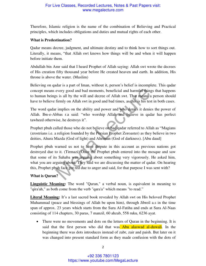 Page 2 of 1. Study Of Quran